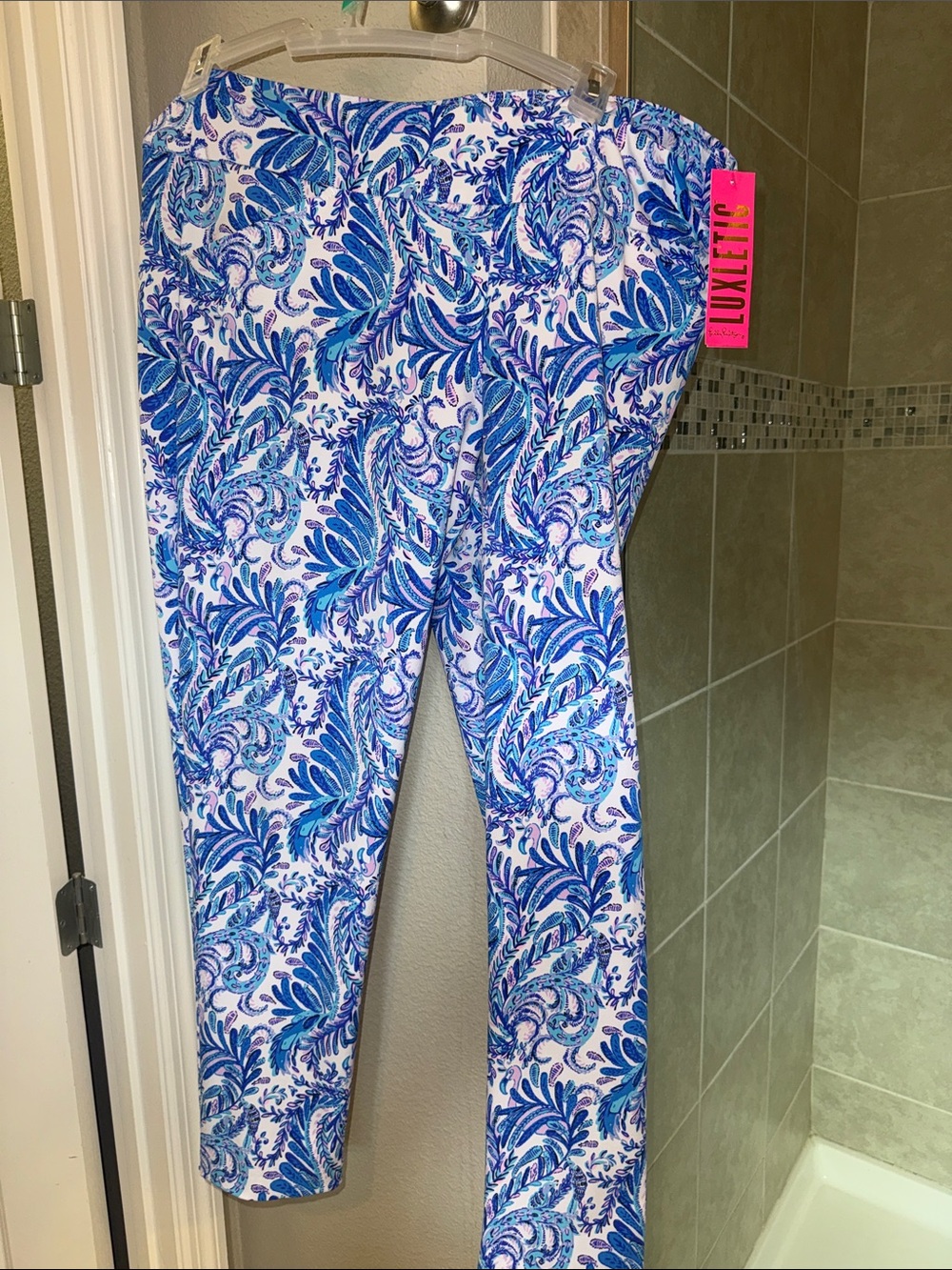 Lilly Pulitzer Luxletic Corso Pant Baha Blue and Lilac Stretchy Pants size 16